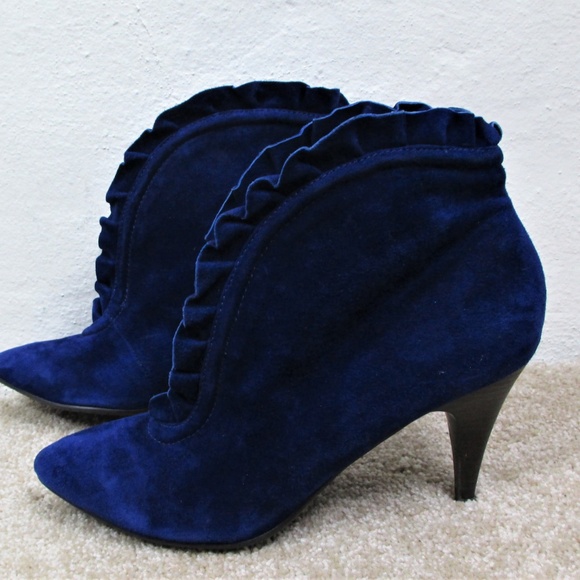 Blue Suede Women's Heeled Ankle Boots - Picture 2 of 7